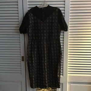 Black and cream lace overlay midi dress